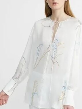 Theory Fluid Silk Tie-Neck Tunic